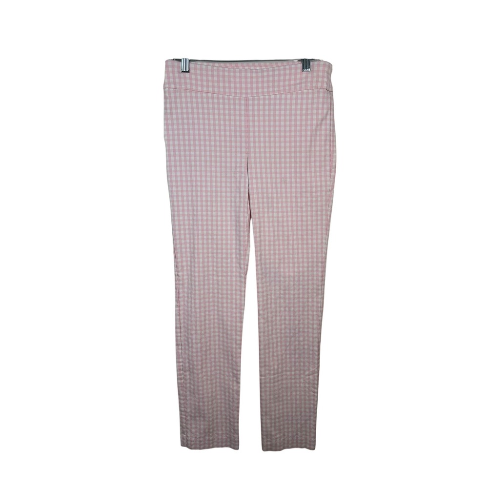 J.McLaughlin Ankle Pants Womens 8 Pink Gingham Excellent Stretch Pull On 3412